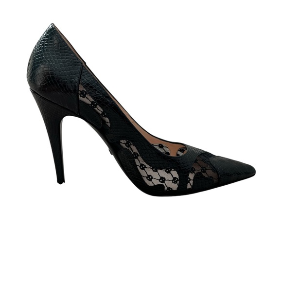 Gucci Black Lace Python Print GG Rhombus Heels - Picture 3 of 10